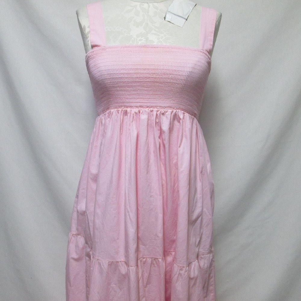 Sunday Up pink Smocked Long dress embroidered Cotton twill Size Sz Medium Md M